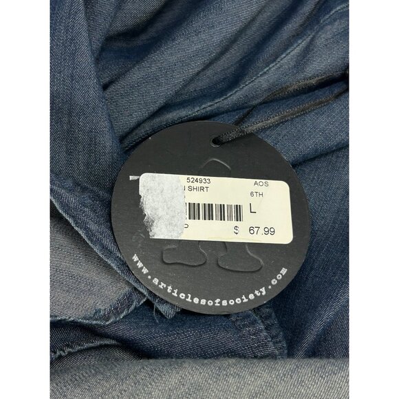ARTICLES OF SOCIETY Trixie Denim Shirt Sz L Blue Chambray Button Top Up Tencel - Picture 10 of 13